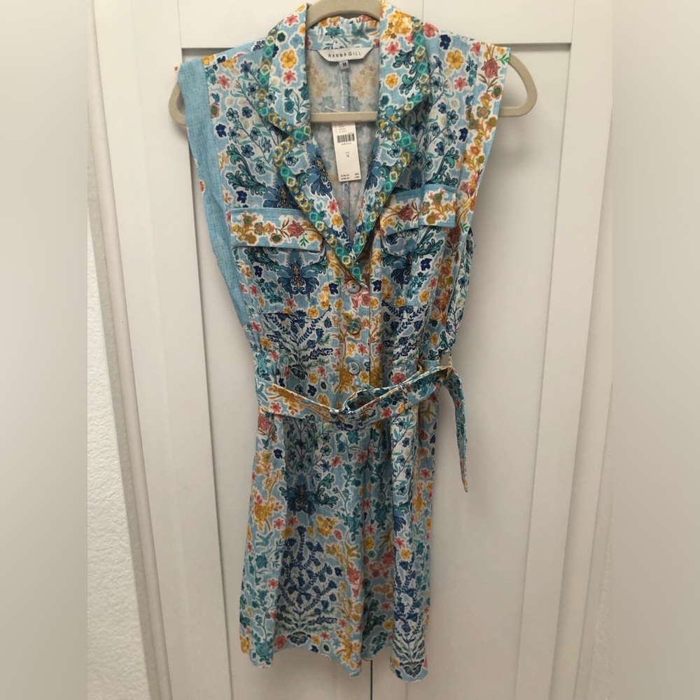 Anthropologie Ranna Gill Floral Sleeveless Collared Linen Romper NWT M